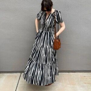 Anthropologie Black and White Striped Maxi Dress